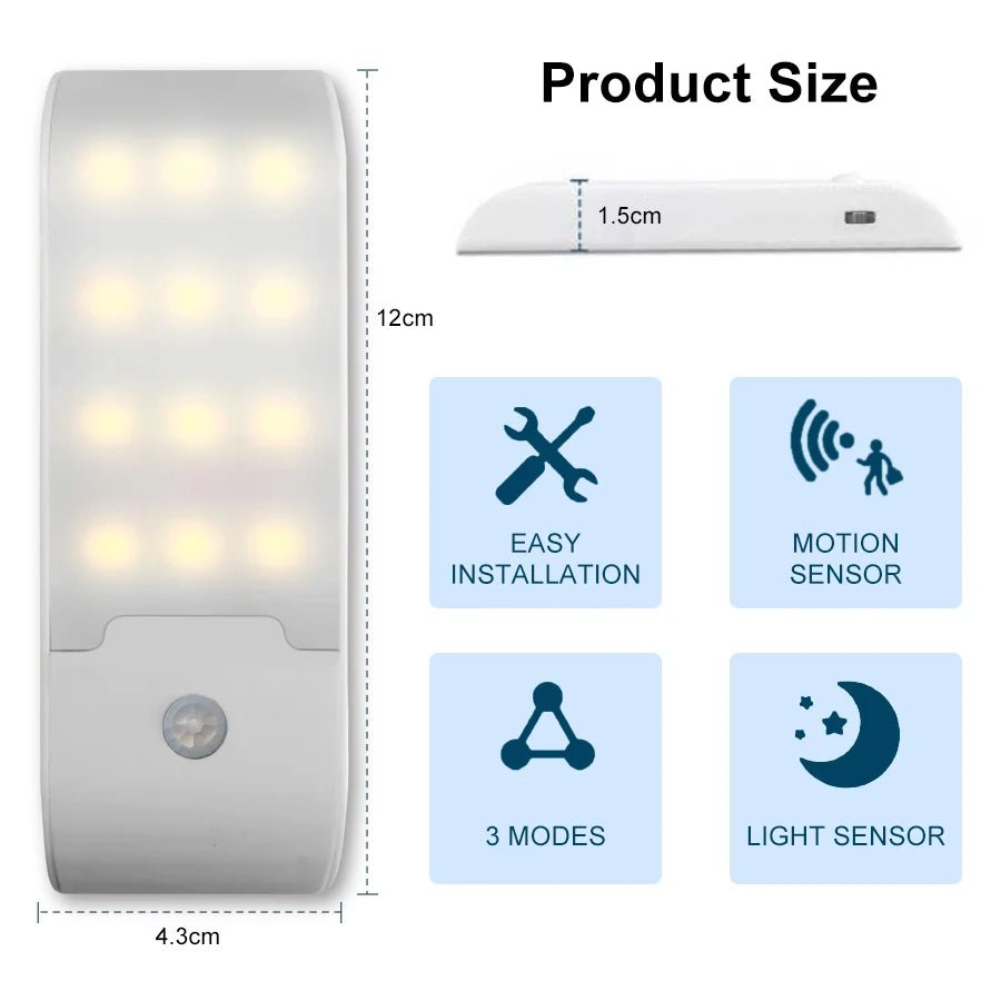 12LED Night Light Motion Sensor Rechargeable USB - Omystec