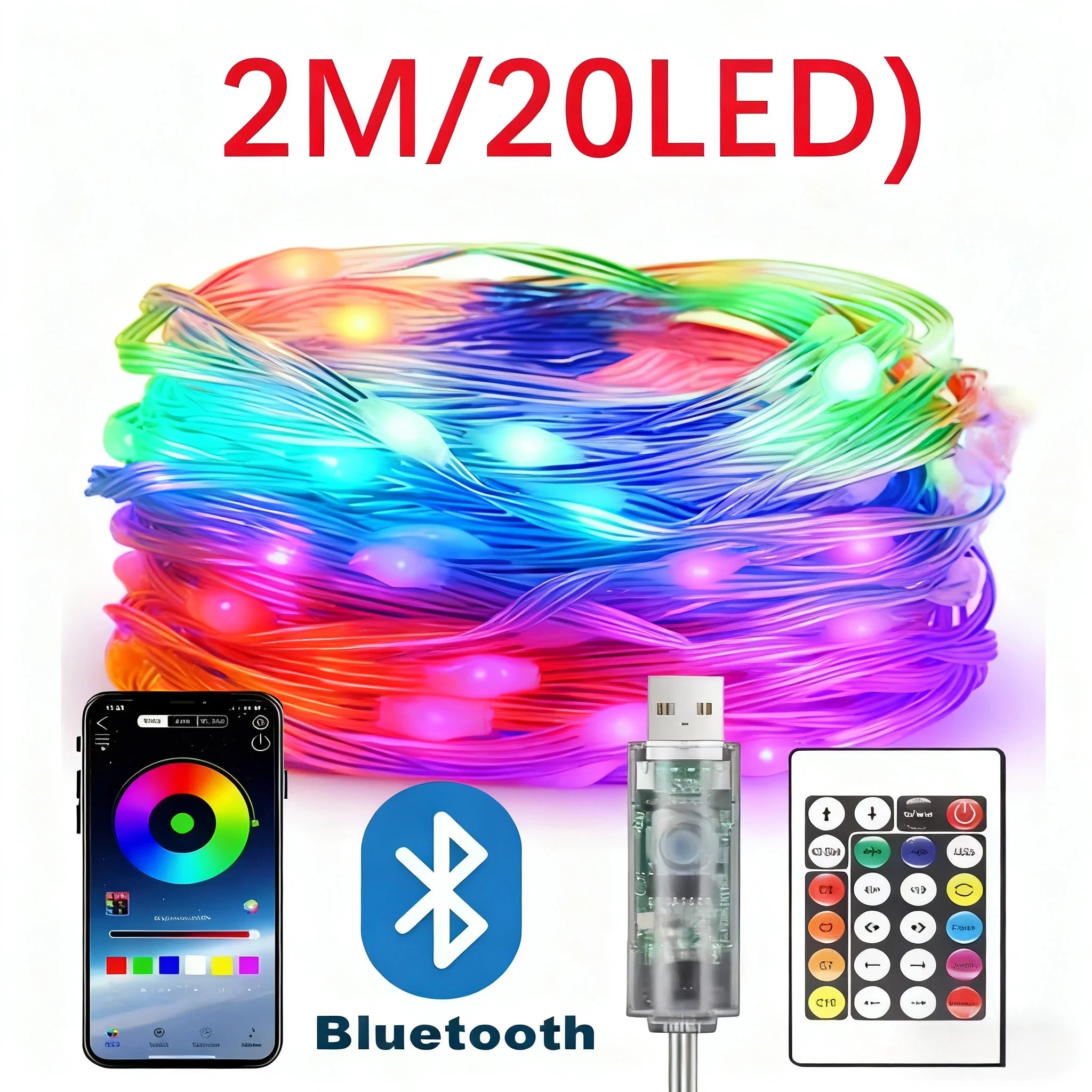 20M RGBIC LED String WS2812B Bluetooth USB Music Dream Color Light - Omystec
