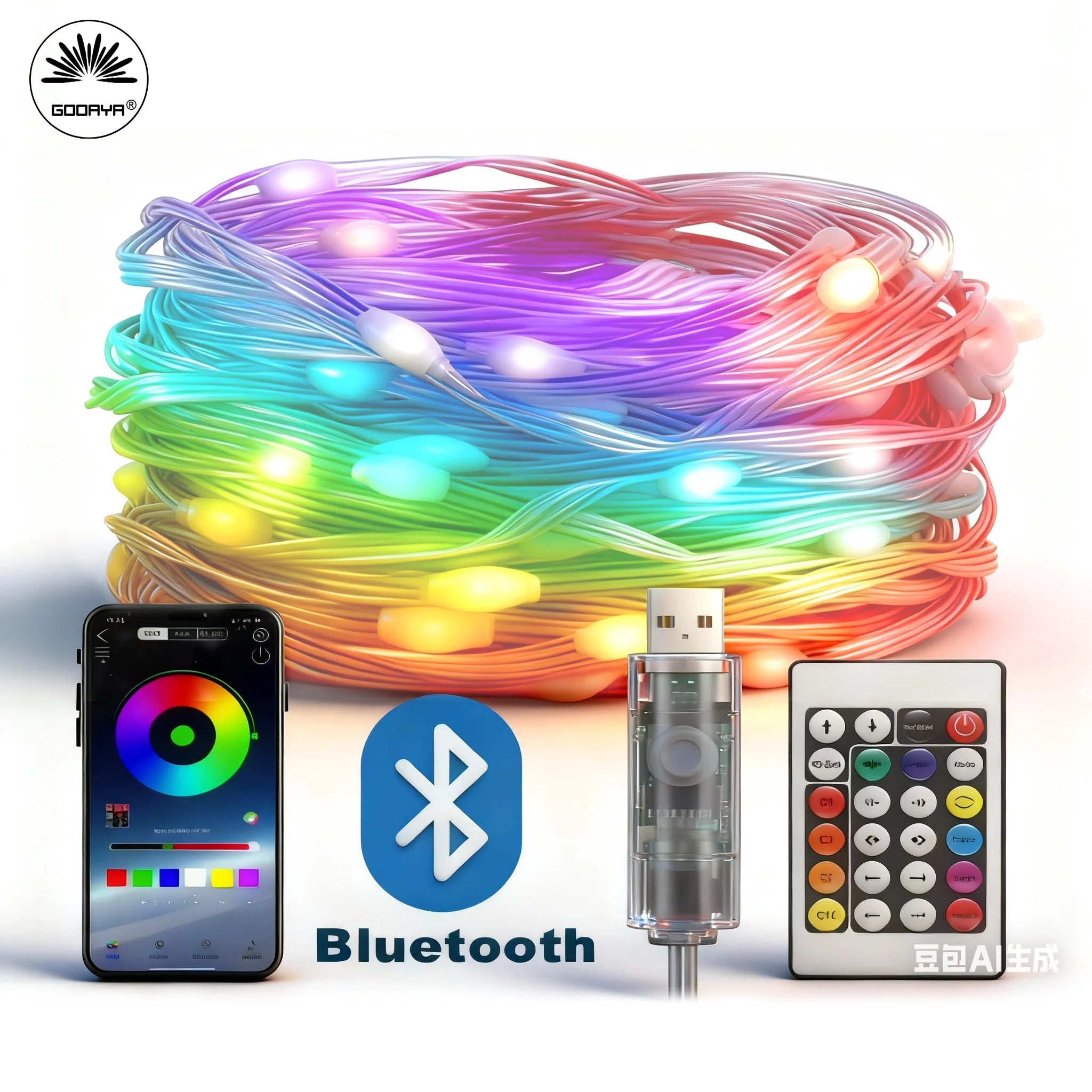20M RGBIC LED String WS2812B Bluetooth USB Music Dream Color Light - Omystec