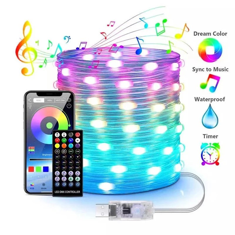 40M LED Outdoor Decorative Light RGB IC Bluetooth APP Control - Omystec
