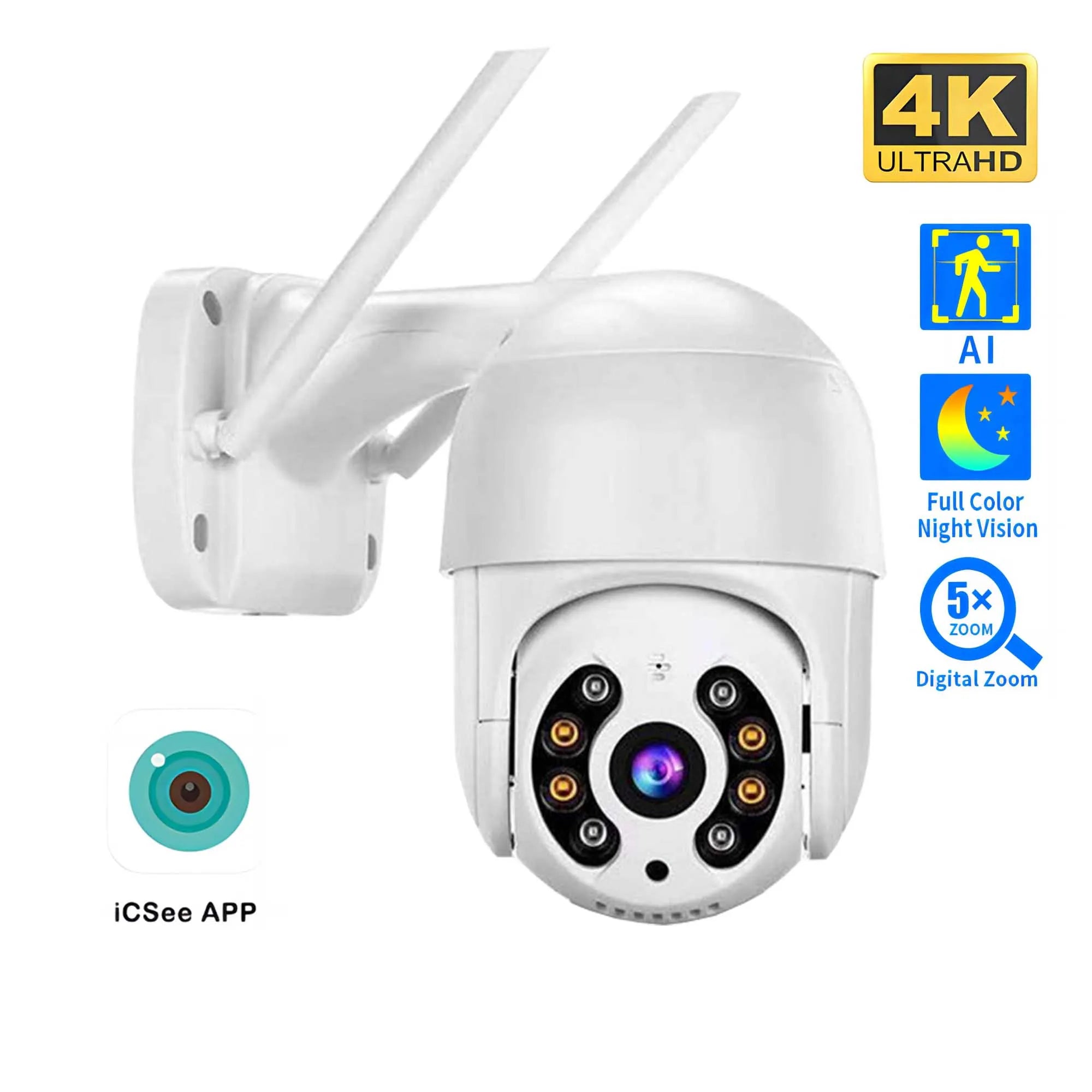 8MP 4K Wireless PTZ Camera HD 1080P Color Night Vision Wifi IP Camera Outdoor 5MP Ai Auto Tracking - Omystec