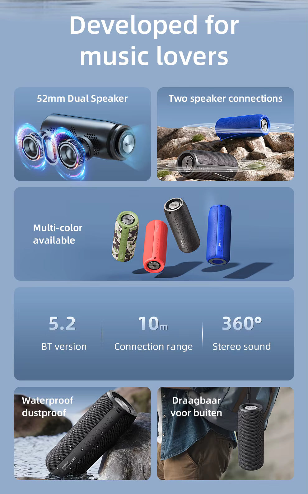 ZEALOT-S51 Powerful Bluetooth Speaker Bass Wireless Waterproof