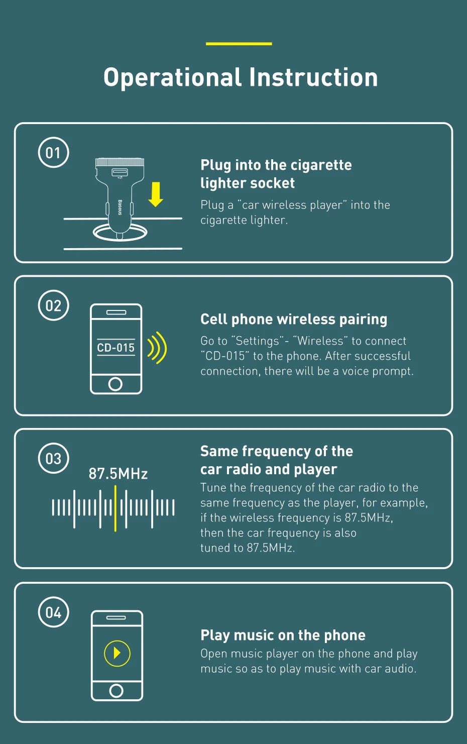 Baseus FM Transmitter Modulator Car Wireless Bluetooth 5.0 USB Fast Charger Auto - Omystec
