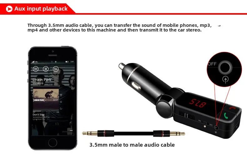 Car Mp3 Bluetooth Hands - free Player Dual USB Car Charger Bc06 - Omystec