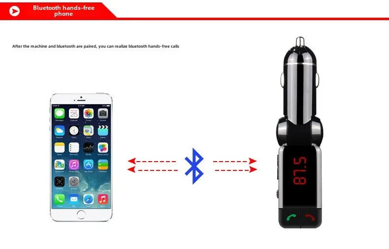 Car Mp3 Bluetooth Hands - free Player Dual USB Car Charger Bc06 - Omystec