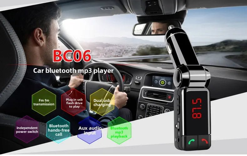 Car Mp3 Bluetooth Hands - free Player Dual USB Car Charger Bc06 - Omystec