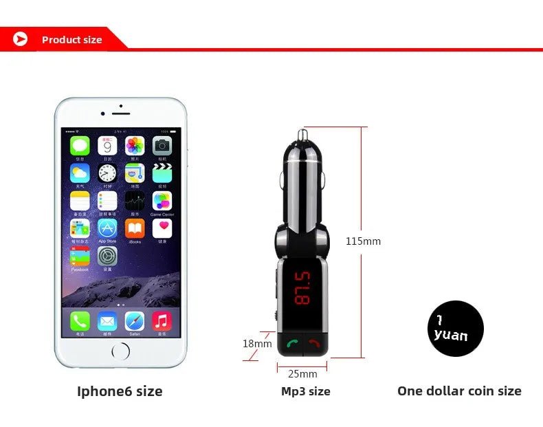 Car Mp3 Bluetooth Hands - free Player Dual USB Car Charger Bc06 - Omystec