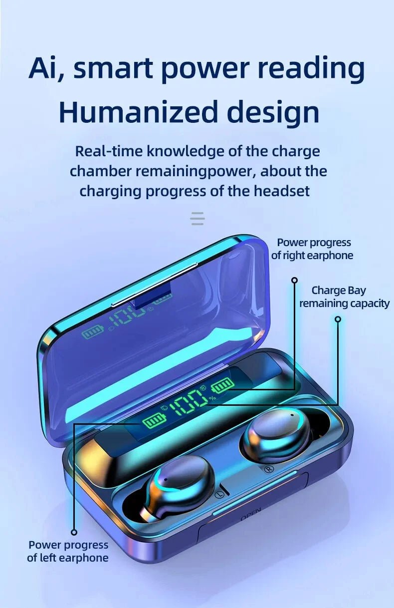 F9 Wireless Earphones Bluetooth TWS LED Display Noise Reduction Headphones - Omystec