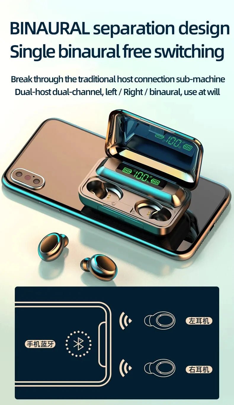 F9 Wireless Earphones Bluetooth TWS LED Display Noise Reduction Headphones - Omystec