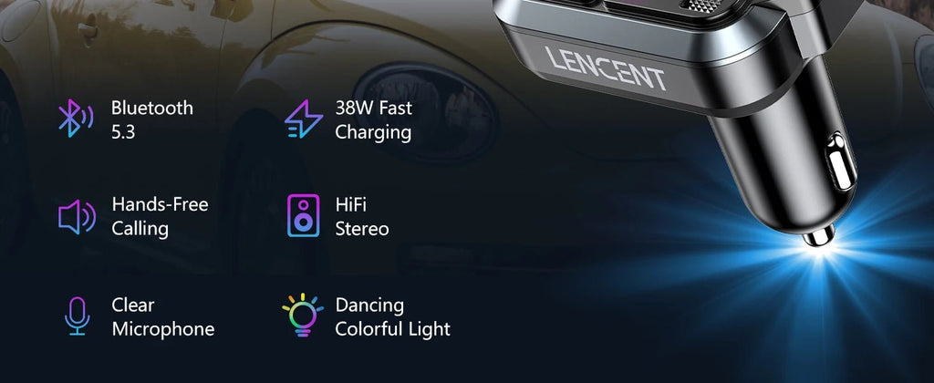 LENCENT Bluetooth 5.3 FM Transmitter Bluetooth Car Adapter - Omystec
