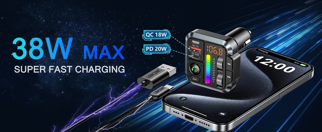 LENCENT Bluetooth 5.3 FM Transmitter Bluetooth Car Adapter - Omystec