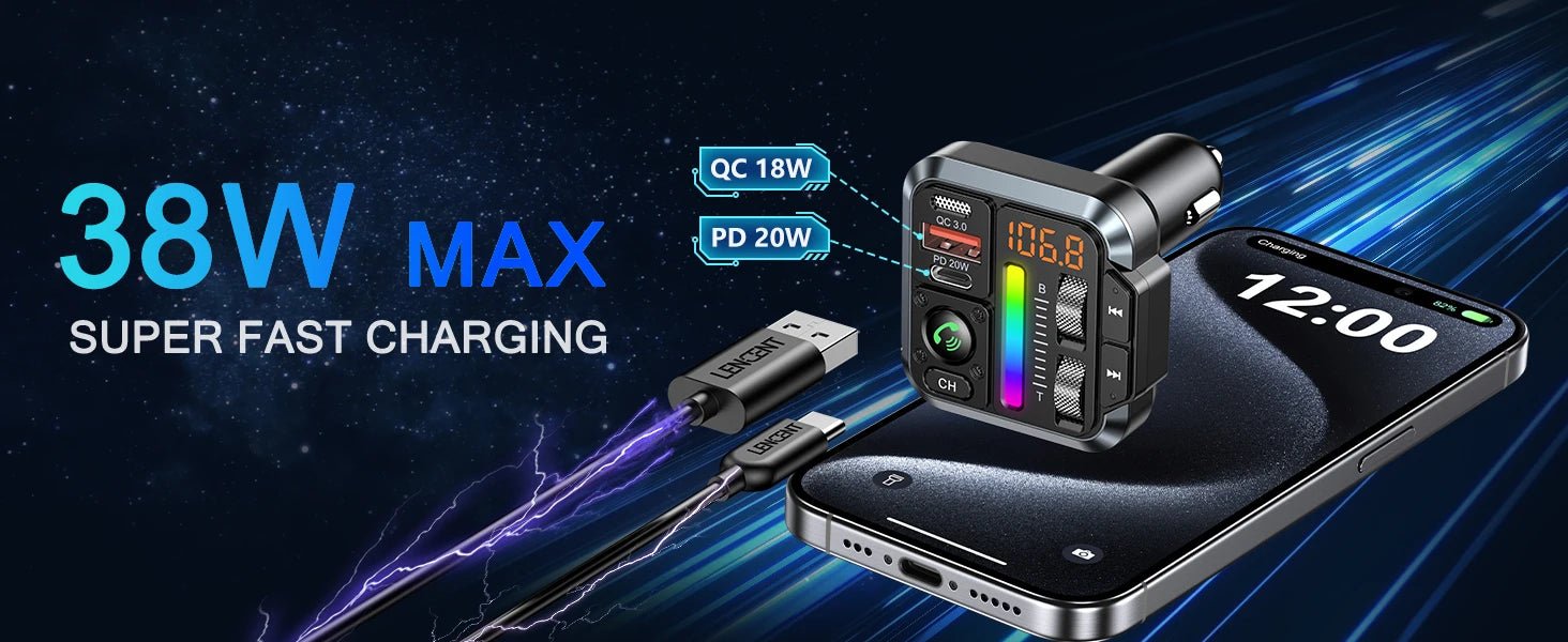 LENCENT Bluetooth 5.3 FM Transmitter Bluetooth Car Adapter - Omystec