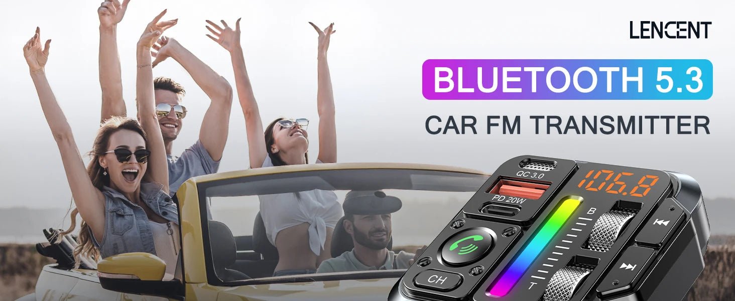 LENCENT Bluetooth 5.3 FM Transmitter Bluetooth Car Adapter - Omystec