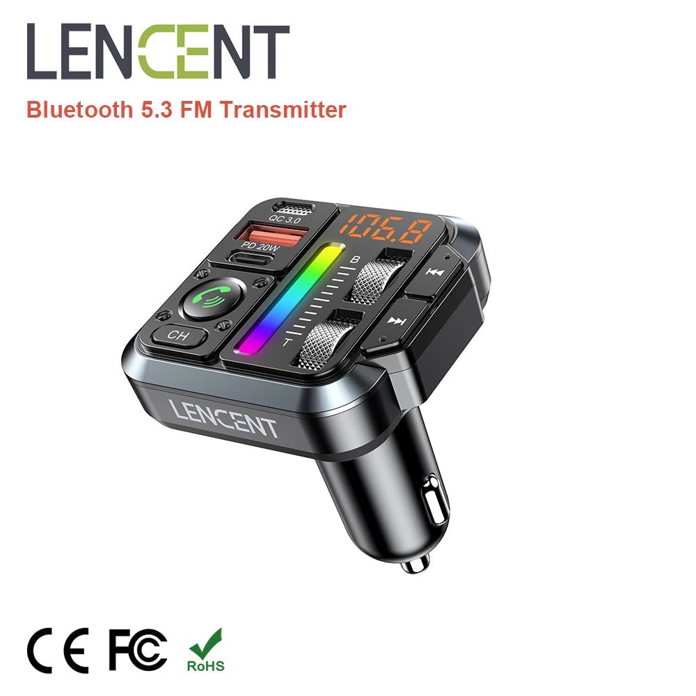 LENCENT Bluetooth 5.3 FM Transmitter Bluetooth Car Adapter - Omystec