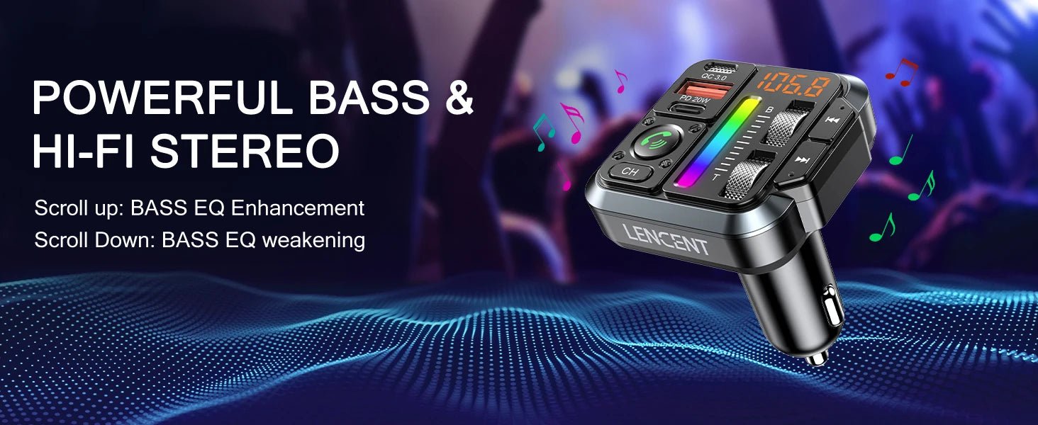 LENCENT Bluetooth 5.3 FM Transmitter Bluetooth Car Adapter - Omystec