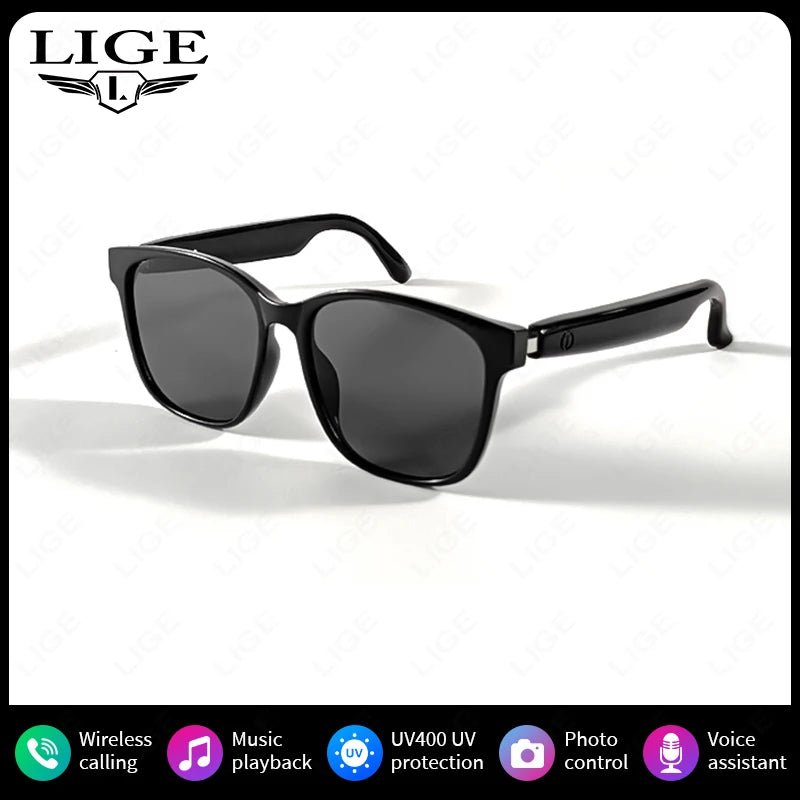LIGE Fashion AI Smart Bluetooth Glasses Voice Assistant Bluetooth Call Playing Music Men Women Smart Sunglasses Camera Control - Omystec