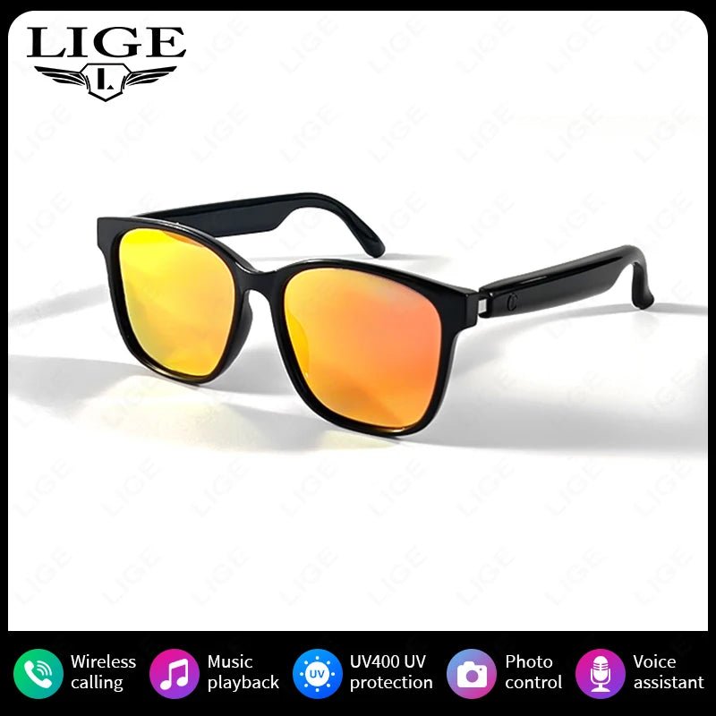 LIGE Fashion AI Smart Bluetooth Glasses Voice Assistant Bluetooth Call Playing Music Men Women Smart Sunglasses Camera Control - Omystec