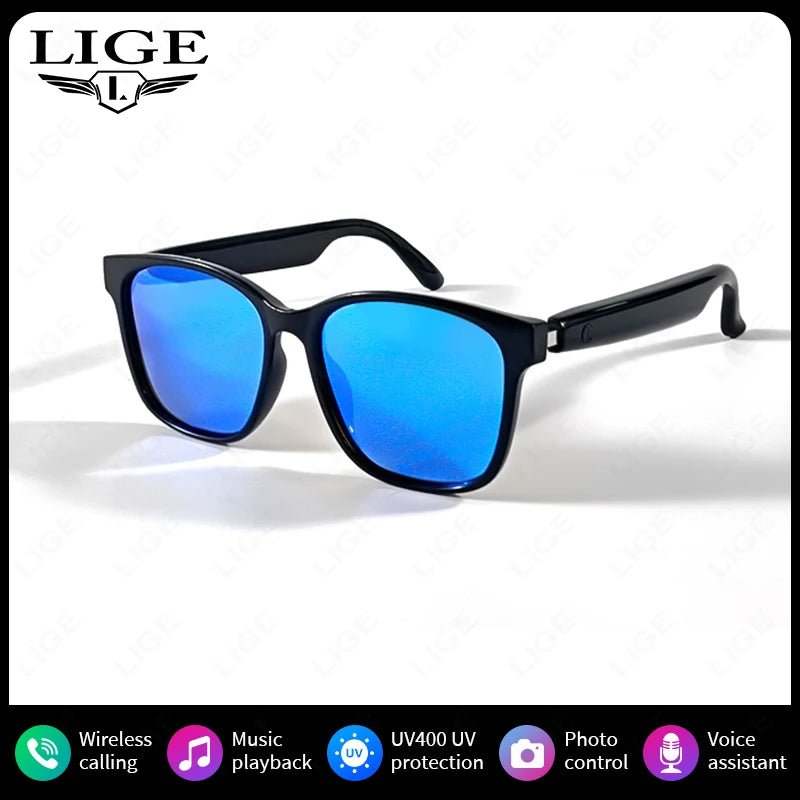 LIGE Fashion AI Smart Bluetooth Glasses Voice Assistant Bluetooth Call Playing Music Men Women Smart Sunglasses Camera Control - Omystec