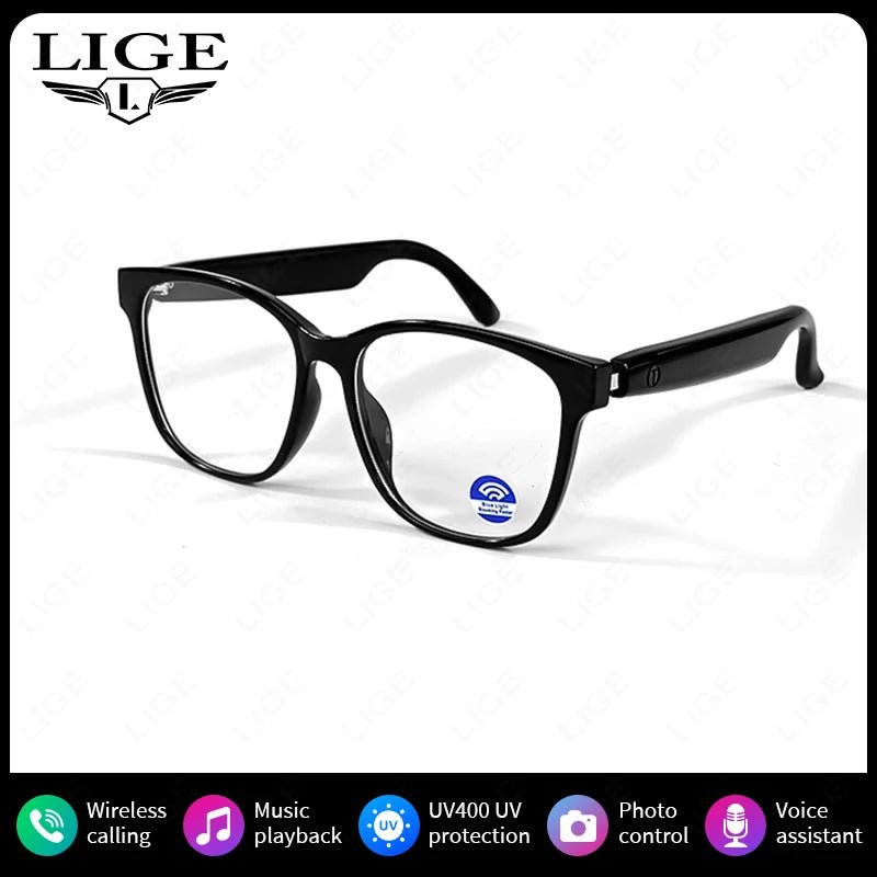 LIGE Fashion AI Smart Bluetooth Glasses Voice Assistant Bluetooth Call Playing Music Men Women Smart Sunglasses Camera Control - Omystec