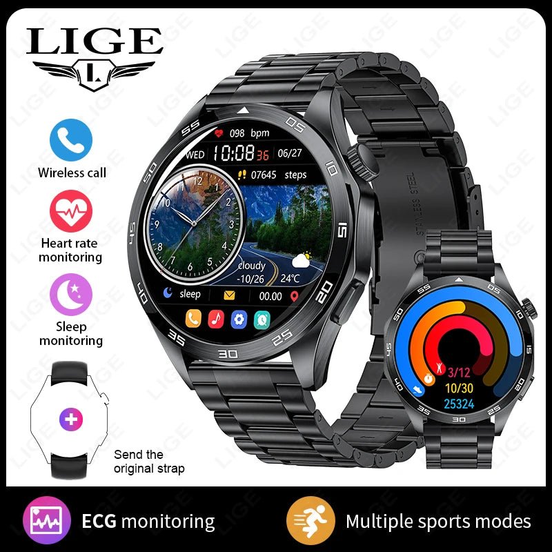 LIGE Men New Smartwatch Bluetooth Call Waterproof Sports Fitness - Omystec