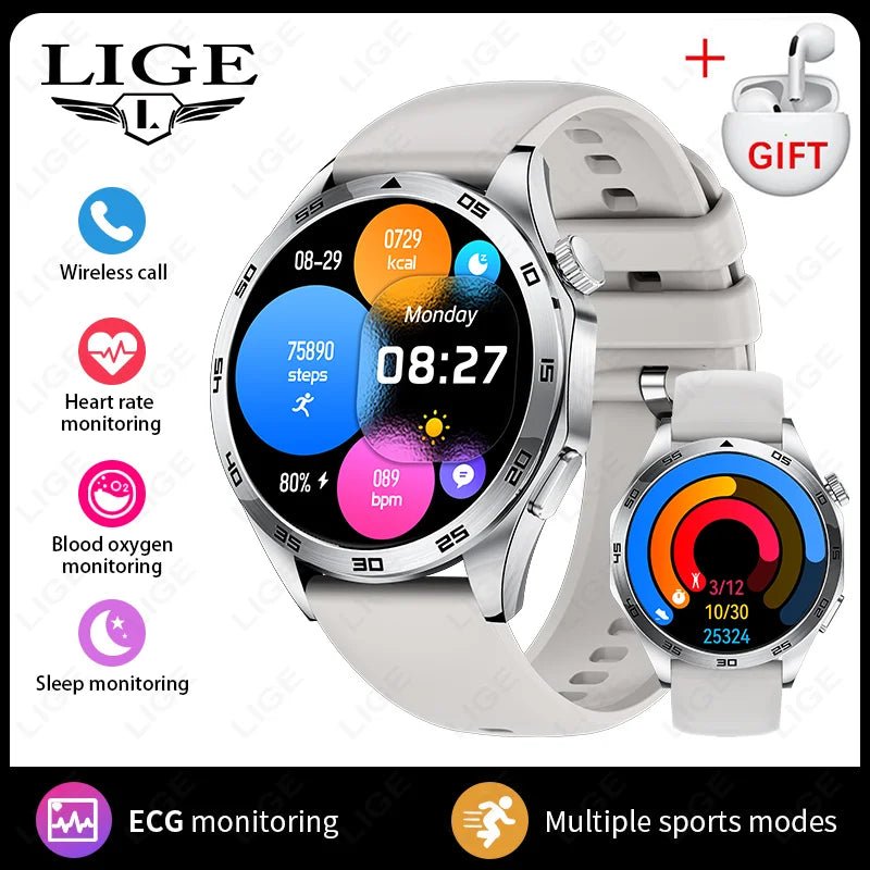 LIGE Men New Smartwatch Bluetooth Call Waterproof Sports Fitness - Omystec