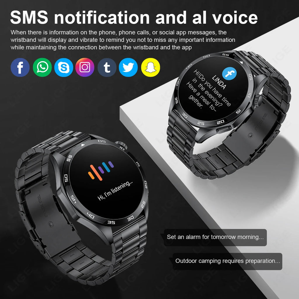 LIGE Men New Smartwatch Bluetooth Call Waterproof Sports Fitness - Omystec