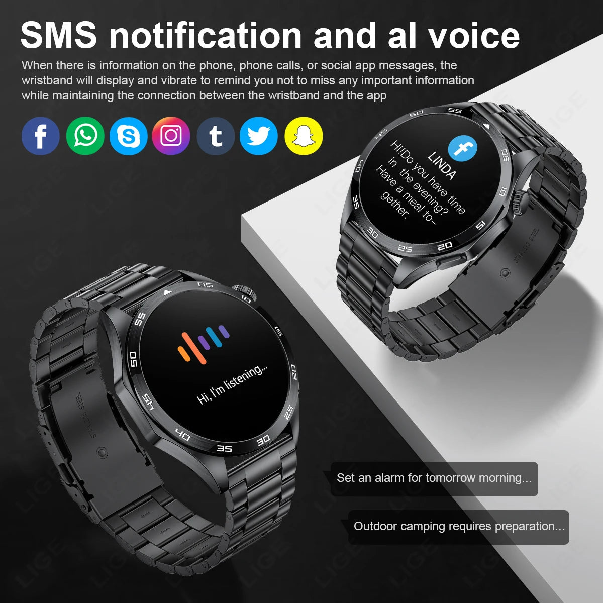 LIGE Men New Smartwatch Bluetooth Call Waterproof Sports Fitness - Omystec