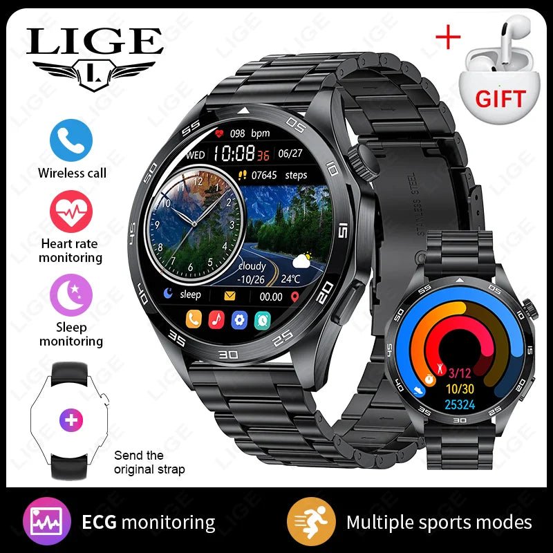 LIGE Men New Smartwatch Bluetooth Call Waterproof Sports Fitness - Omystec