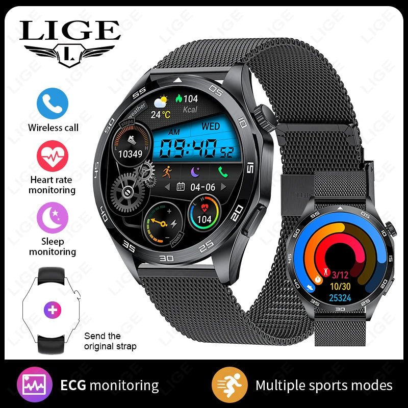 LIGE Men New Smartwatch Bluetooth Call Waterproof Sports Fitness - Omystec