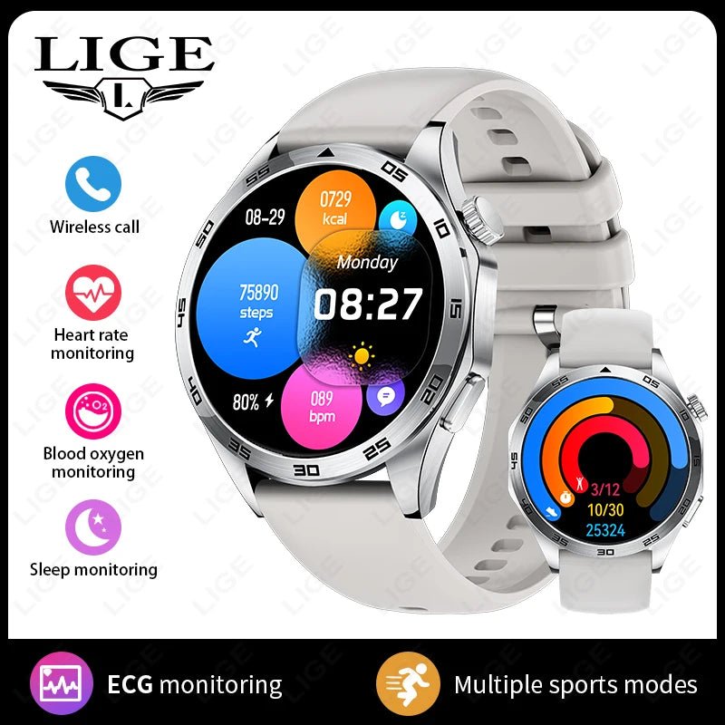 LIGE Men New Smartwatch Bluetooth Call Waterproof Sports Fitness - Omystec