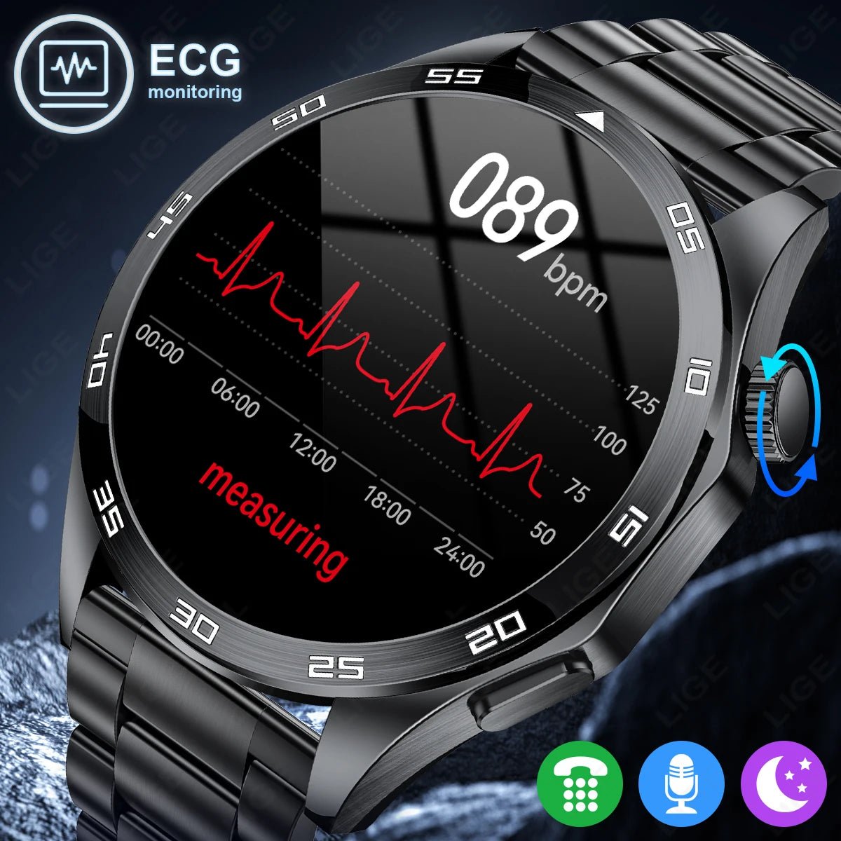LIGE Men New Smartwatch Bluetooth Call Waterproof Sports Fitness - Omystec