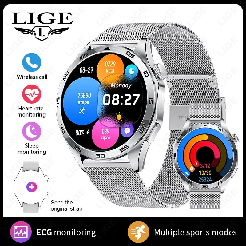 LIGE Men New Smartwatch Bluetooth Call Waterproof Sports Fitness - Omystec