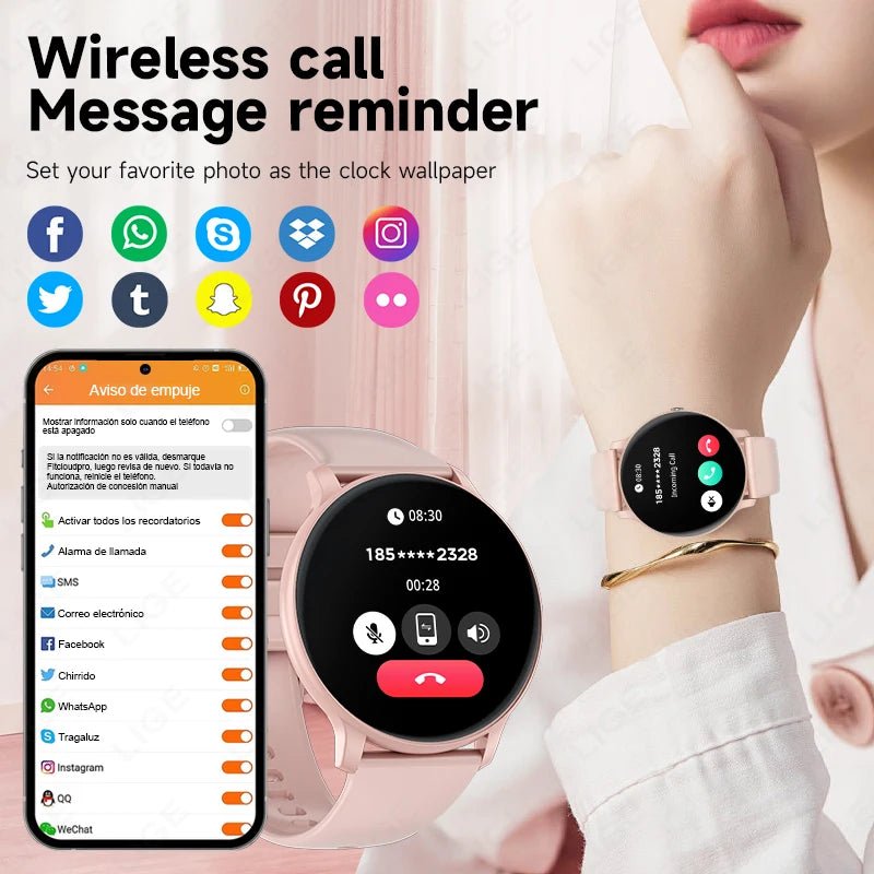 LIGE New Smart Watch Ladies Bluetooth Call Waterproof Sports Fitness - Omystec
