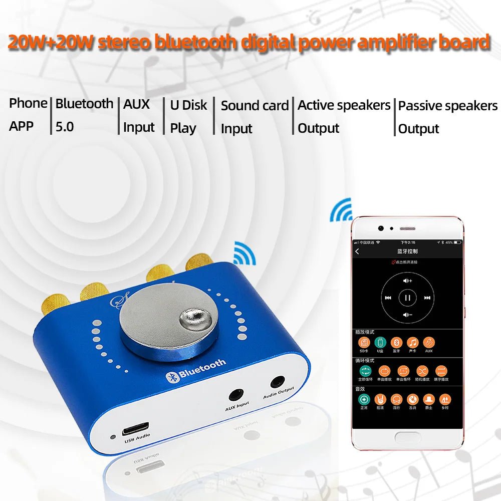 Mini Amplifier Bluetooth 5.0 Digital Audio HiFi Stereo - Omystec