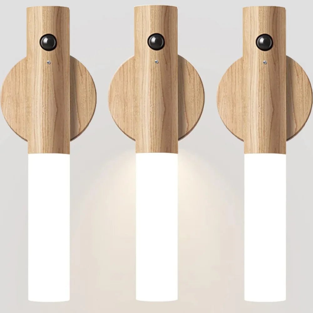 Night Light Motion Sensor Wall Sconces Magnetic Wall Lights Wooden - Omystec
