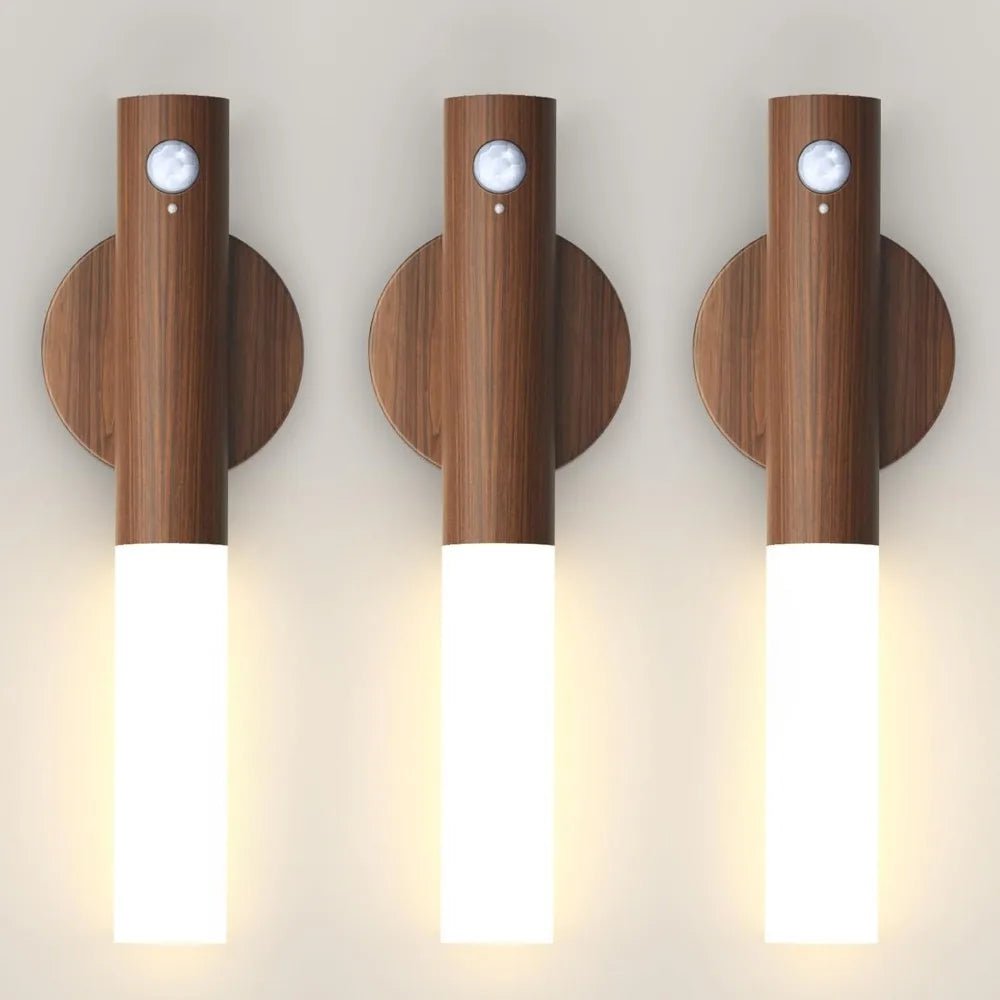 Night Light Motion Sensor Wall Sconces Magnetic Wall Lights Wooden - Omystec