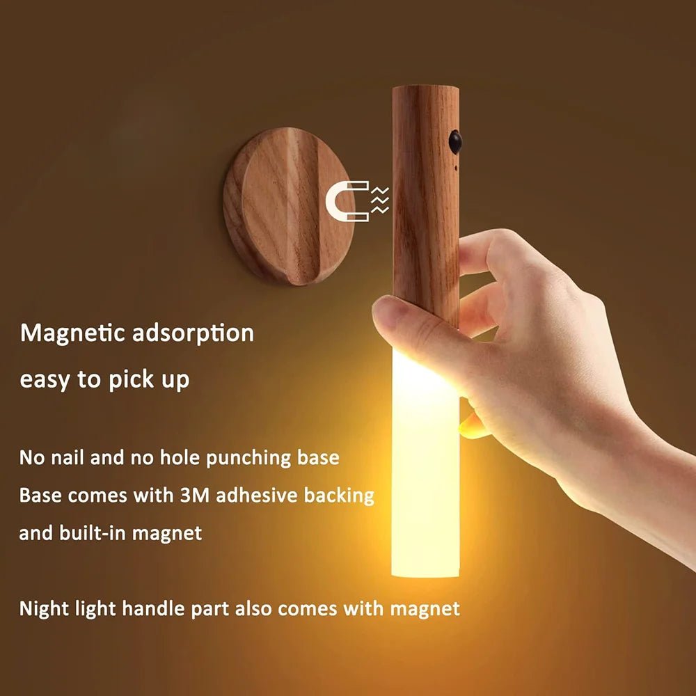 Night Light Motion Sensor Wall Sconces Magnetic Wall Lights Wooden - Omystec