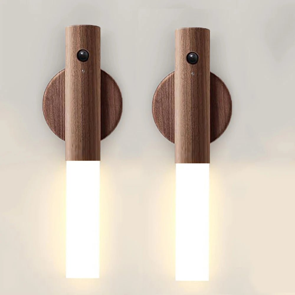 Night Light Motion Sensor Wall Sconces Magnetic Wall Lights Wooden - Omystec