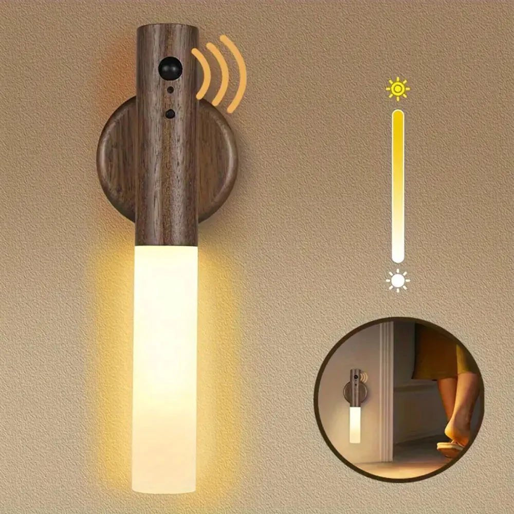 Night Light Motion Sensor Wall Sconces Magnetic Wall Lights Wooden - Omystec