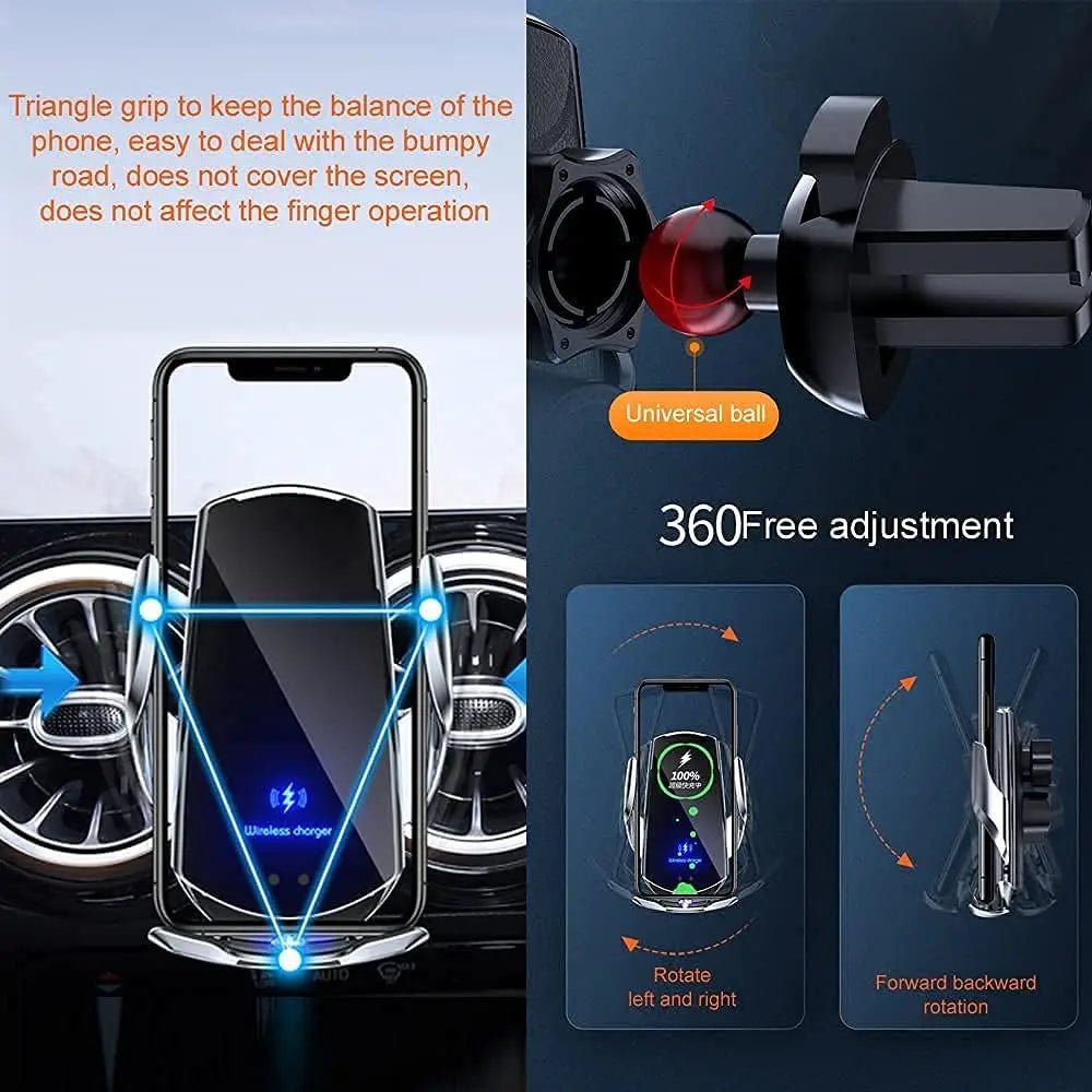 Q3 Smart Sensor Car Phone Wireless Charger 15W Fast Charging Auto - Clamping - Omystec