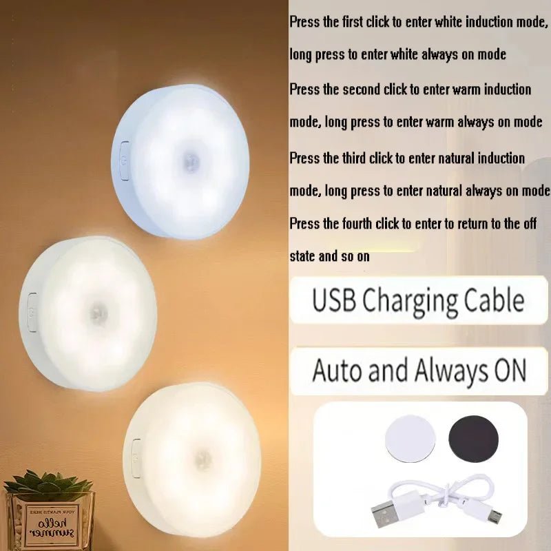 Rechargeable Motion Sensor Lights, 3Color Temps Night Light, Magnetic Stick on Lamp - Omystec