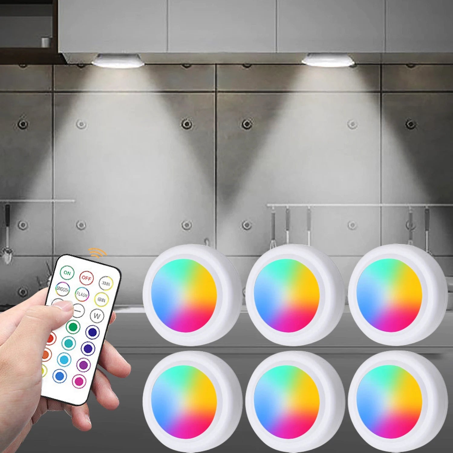 RGB Color Under Cabinet Lights Wireless Battery LED Lights Remote Control - Omystec