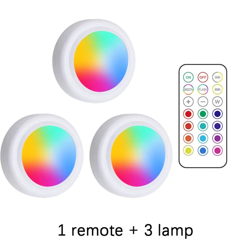 RGB Color Under Cabinet Lights Wireless Battery LED Lights Remote Control - Omystec