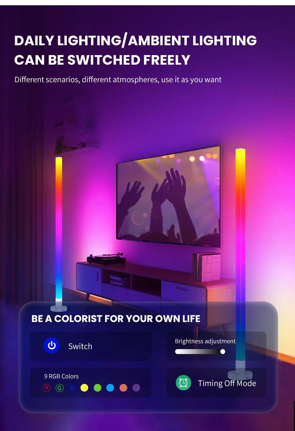 Smart RGB LED Floor Lamp Remote/Switch/APP Control USB Music Sync - Omystec