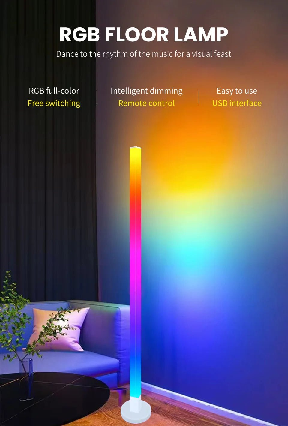 Smart RGB LED Floor Lamp Remote/Switch/APP Control USB Music Sync - Omystec
