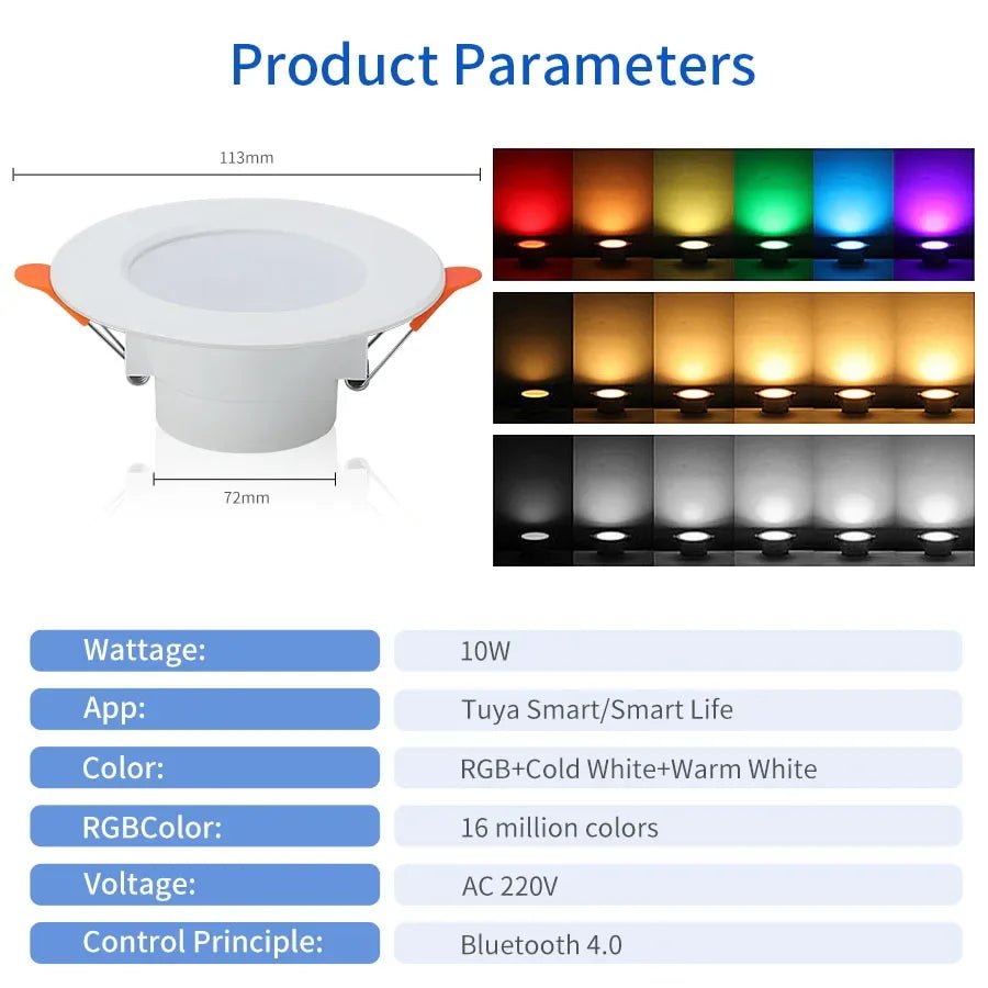 Tuya Smart Led Downlight Smart Life Bluetooth App Dimmable RGB Ceiling Lamp - Omystec