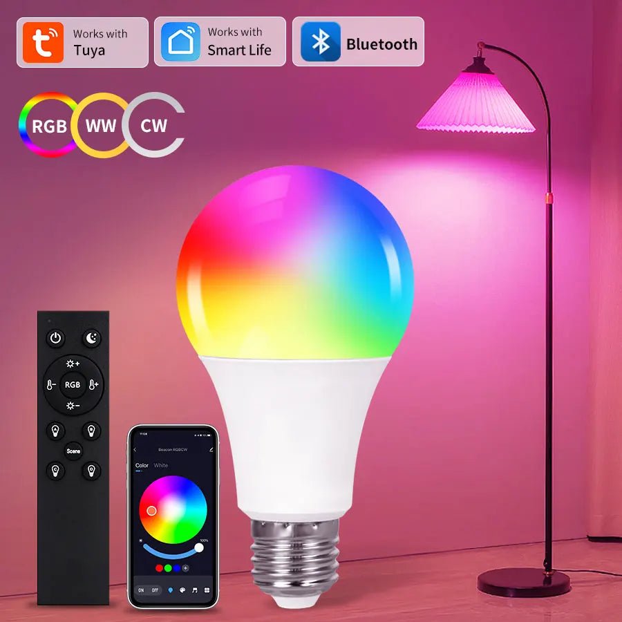 Tuya Smart LED Light Bulb Bluetooth RF Remote Group Control Smart Life RGB Spotlight - Omystec